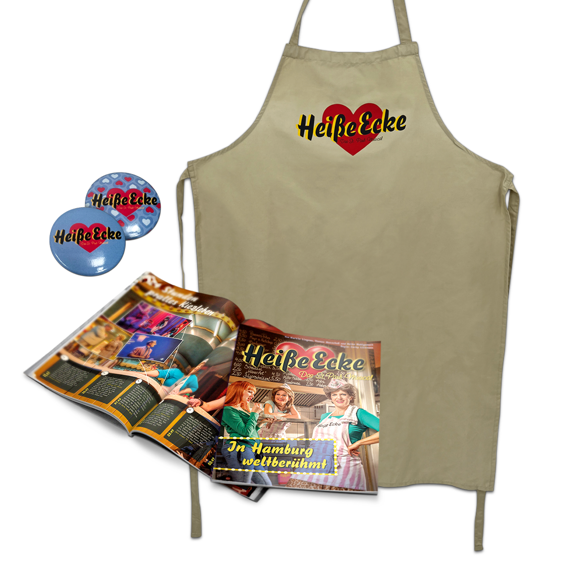 "Hei&szlig;e Ecke" Fanpaket aus Programmheft, K&uuml;hlschrankmagnet und Sch&uuml;rze